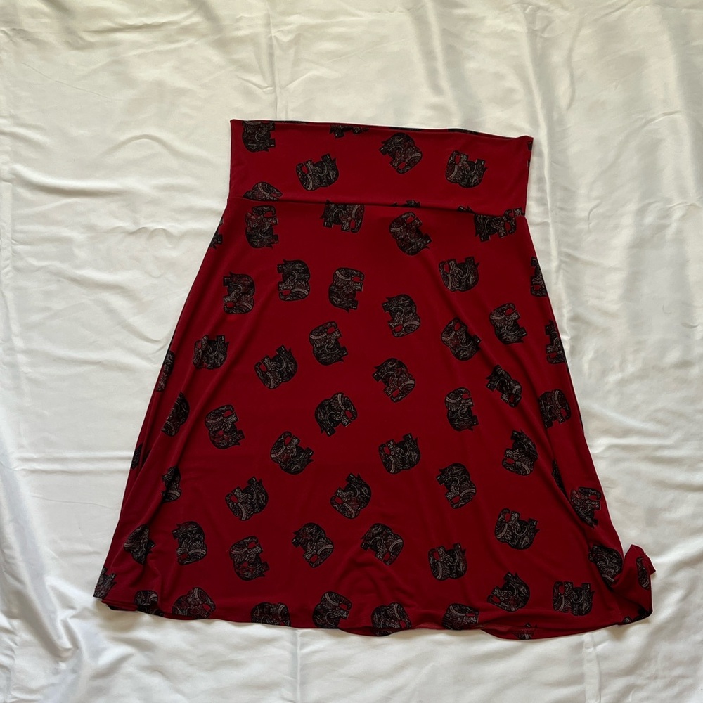 Red A-Line Skirt with Black Print